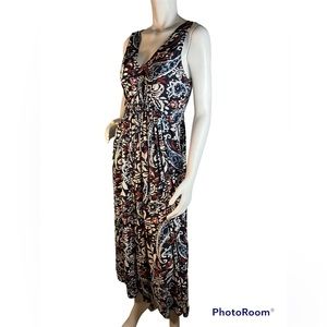 Lucky Brand Women V-Neck Sleeveless Long Maxi Dress Multicolor Size M 🌑
